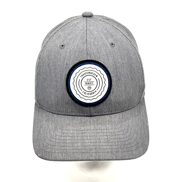 Travis Mathew Gray Mesh Trucker Hat Cap Snapback Closure Logo Patch California - Picture 1 of 16